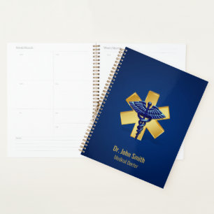 Blue 3D Caduceus Gold Cross Medical Planner