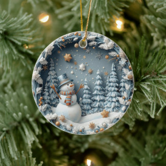 Blue 3D Chirstmas Cute Happy Owl  Ceramic Tree Decoration