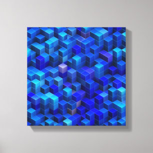 Blue 3D cubes abstract geometric pattern Canvas Print