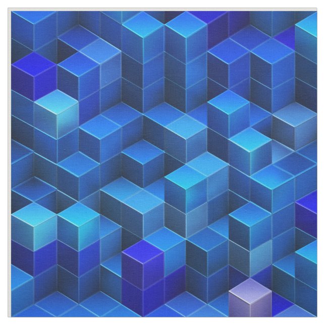 Blue 3D cubes abstract geometric pattern Fabric (Swatch)