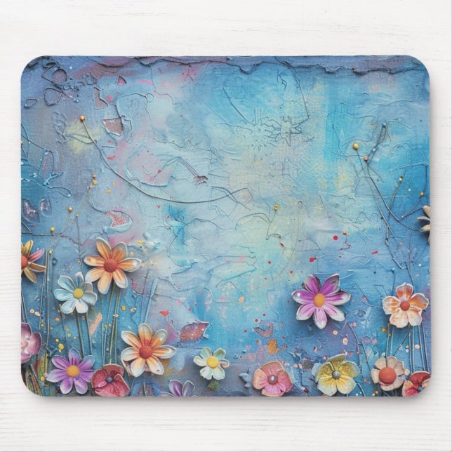 Blue 3D Flowers Mouse Mat (Front)