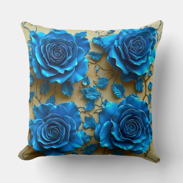 Blue 3d roses cushion (Front)