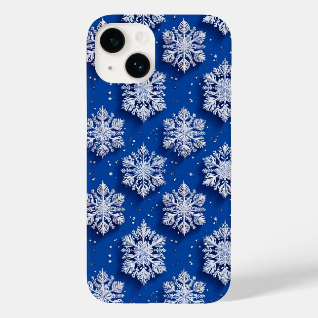 Blue 3d snowflakes Case-Mate iPhone case (Back)