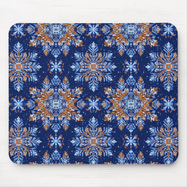 Blue 3d snowflakes mouse mat (Front)