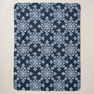 Blue 3d snowflakes sherpa blanket
