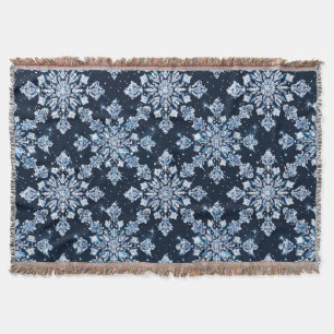 Blue 3d snowflakes throw blanket