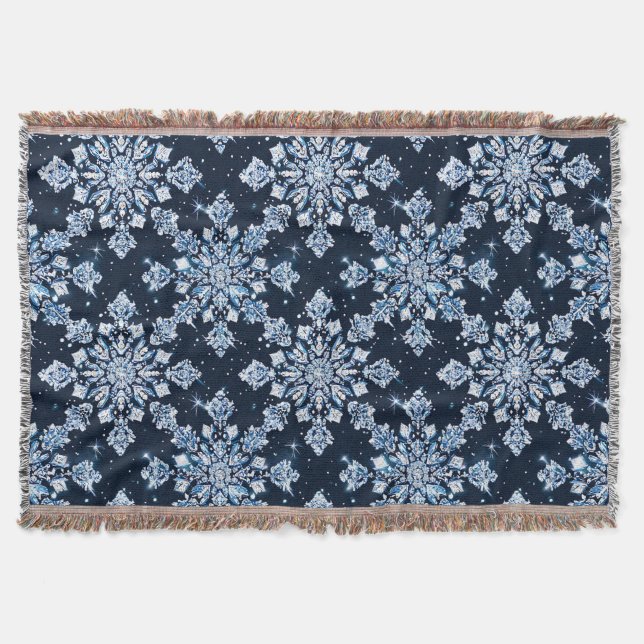 Blue 3d snowflakes throw blanket (Front)