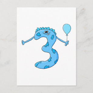 Blue 3rd Birthday Cartoon. Postcard