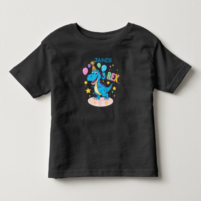 Blue 3rd Birthday Dinosaur Celebration T-Shirt (Front)