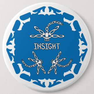 Blue, 3rd Eye Chakra "Insight" Dragonfly White BG 6 Cm Round Badge