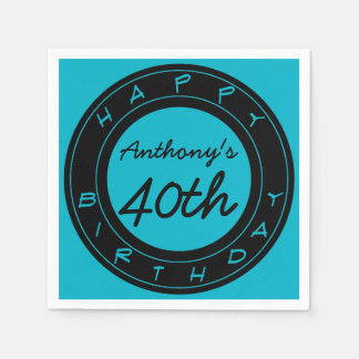 Blue 40th Birthday Party Personalised Paper Napkin
