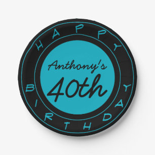 Blue 40th Birthday Party Personalised Paper Plates