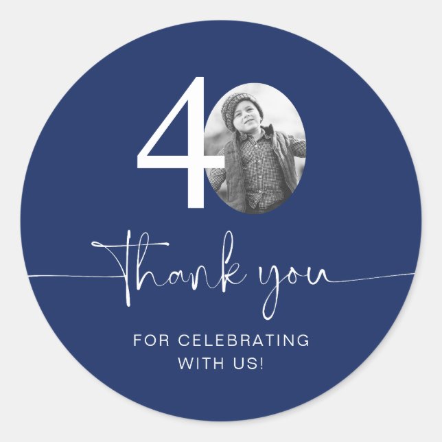 Blue 40th Birthday Thank You Classic Round Sticker (Front)