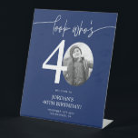 Blue 40th Birthday Welcome Sign | Look Who's 40<br><div class="desc">Welcome guests to your 40th birthday celebration with this stunning editable welcome sign. Featuring a sleek, customizable layout, this template allows you to easily add your own photo and personalize the text, making it a perfect addition to your milestone 40th birthday decor. Ideal for entryways or as a party focal...</div>