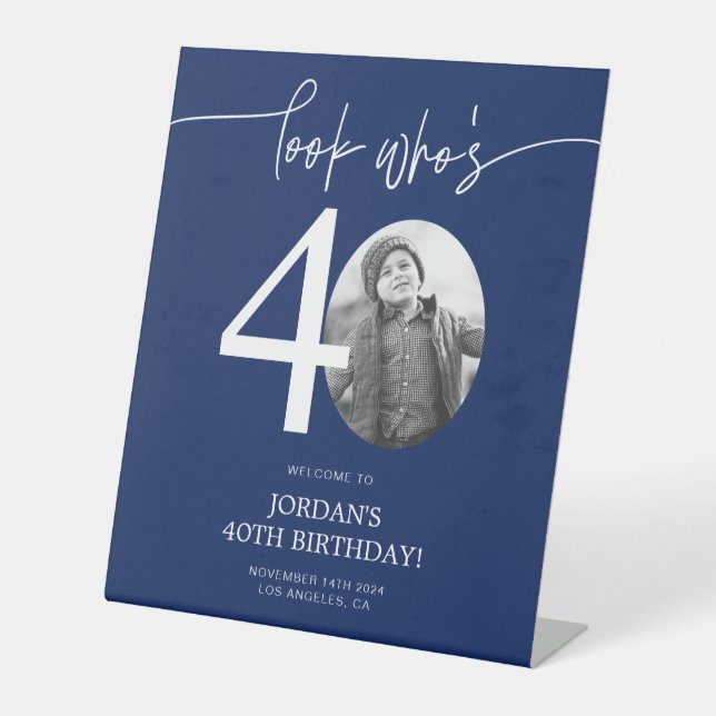 Blue 40th Birthday Welcome Sign | Look Who's 40 (Front)