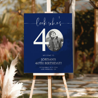 Blue 40th Birthday Welcome Sign | Look Who's 40