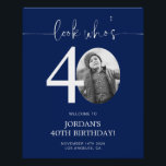 Blue 40th Birthday Welcome Sign | Look Who's 40<br><div class="desc">Welcome guests to your 40th birthday celebration with this stunning editable welcome sign. Featuring a sleek, customizable layout, this template allows you to easily add your own photo and personalize the text, making it a perfect addition to your milestone 40th birthday decor. Ideal for entryways or as a party focal...</div>