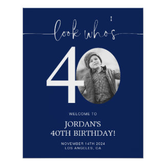 Blue 40th Birthday Welcome Sign | Look Who's 40