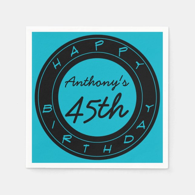 Blue 45th Birthday Party Personalised Paper Napkin (Front)