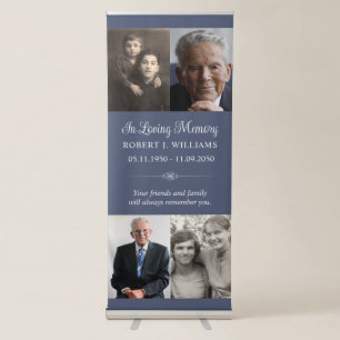 Blue 4 Photo Collage In Loving Memory Memorial Retractable Banner
