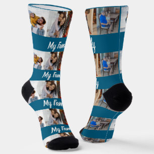 Blue 4 Photo Collage My Family Custom Socks