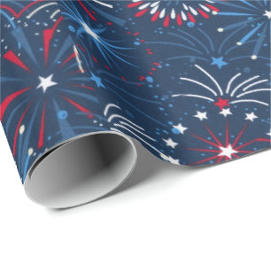 Blue 4th of July Fireworks  Wrapping Paper