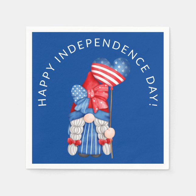 Blue 4th of July Gnome Independence Day Party Napkin (Front)