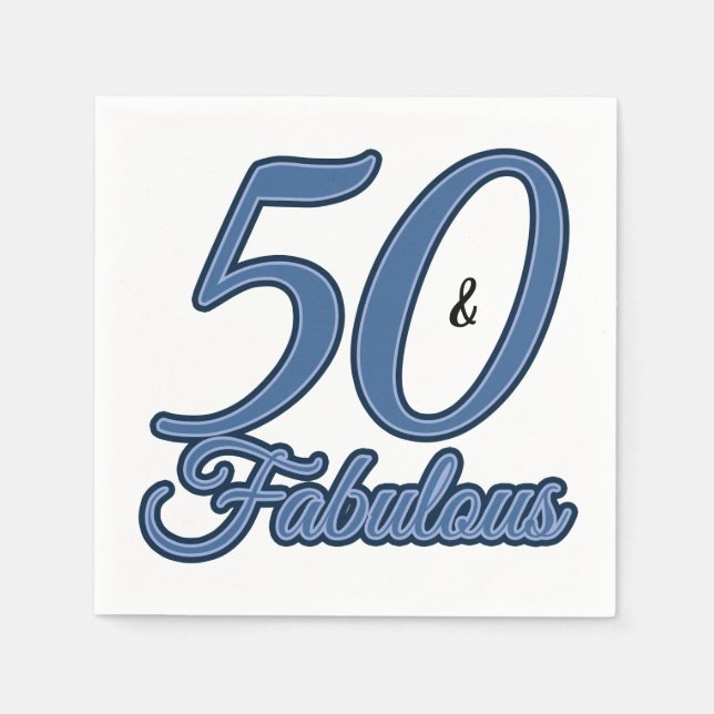 Blue 50 and Fabulous 50th Birthday Party Napkin (Front)