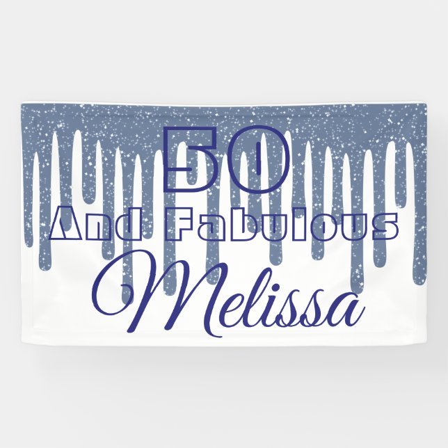 Blue 50 And Fabulous Birthday Banner (Horizontal)