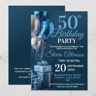 Blue 50th Birthday Balloon Gifts Invitation