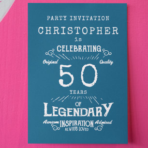 Blue 50th Birthday Invitation