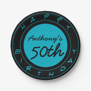 Blue 50th Birthday Party Personalised Paper Plates