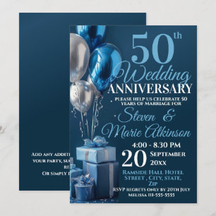 Blue 50th Wedding Anniversary Balloon Gifts Invitation