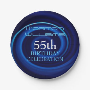 Blue 55th Birthday Celebration Paper Plates