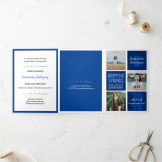 Blue 5-Photo Fun Boxes Graduation Tri-Fold Invitation