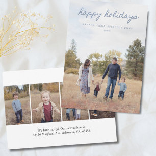 Blue 5 Photo Happy Holidays Card with Text