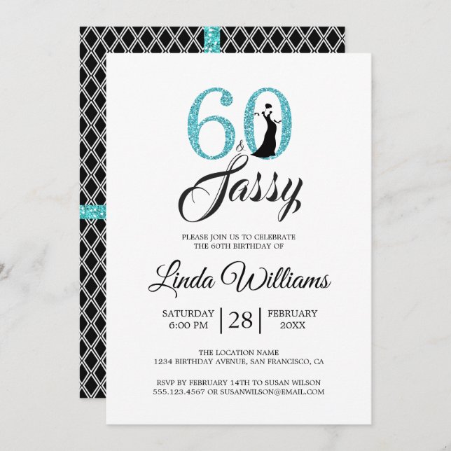 Blue 60 and Sassy | 60th Birthday Party Invitation (Front/Back)