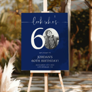 Blue 60th Birthday Welcome Sign   Look Who's 60