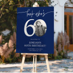 Blue 60th Birthday Welcome Sign | Look Who's 60<br><div class="desc">Welcome guests to your 60th birthday celebration with this stunning editable welcome sign. Featuring a sleek, customizable layout, this template allows you to easily add your own photo and personalize the text, making it a perfect addition to your milestone 60th birthday decor. Ideal for entryways or as a party focal...</div>