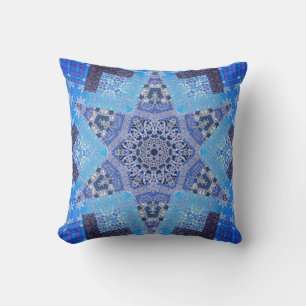 Blue 6 Pointed Star Kaleidoscope Pattern Pillow
