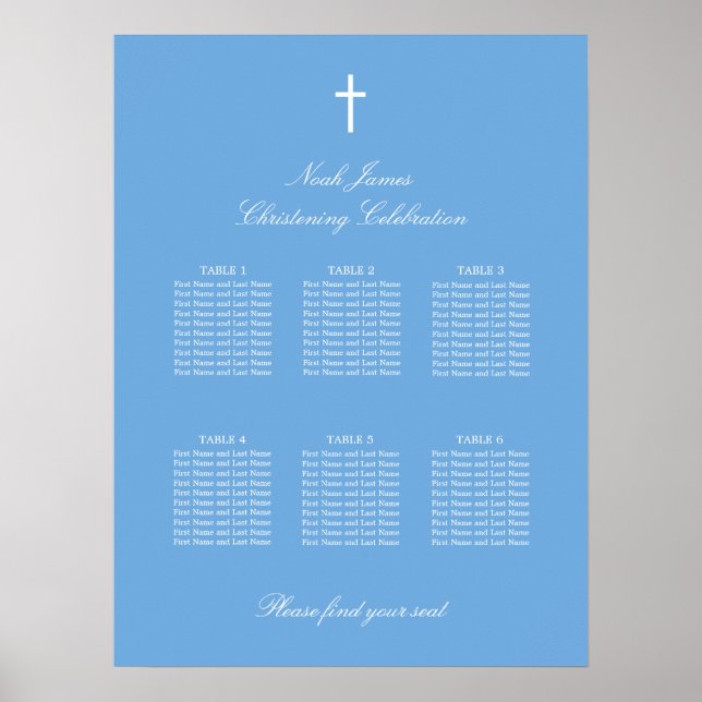 Blue 6 Table Christening Seating Chart Poster (Front)