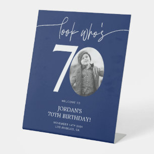 Blue 70th Birthday Welcome Sign   Look Who's 70