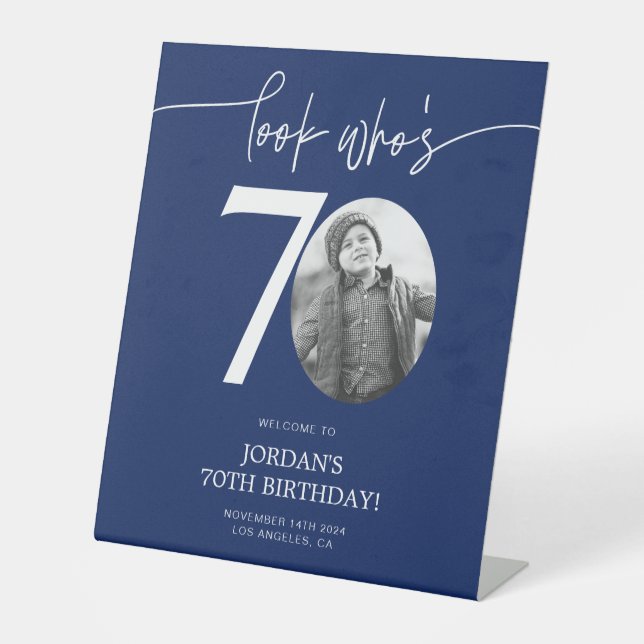 Blue 70th Birthday Welcome Sign | Look Who's 70 (Front)