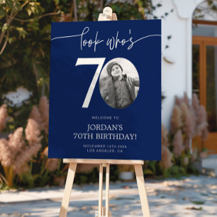 Blue 70th Birthday Welcome Sign   Look Who's 70