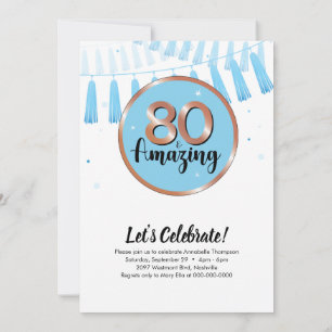 Blue 80 & Amazing 80th Birthday Party Invitation