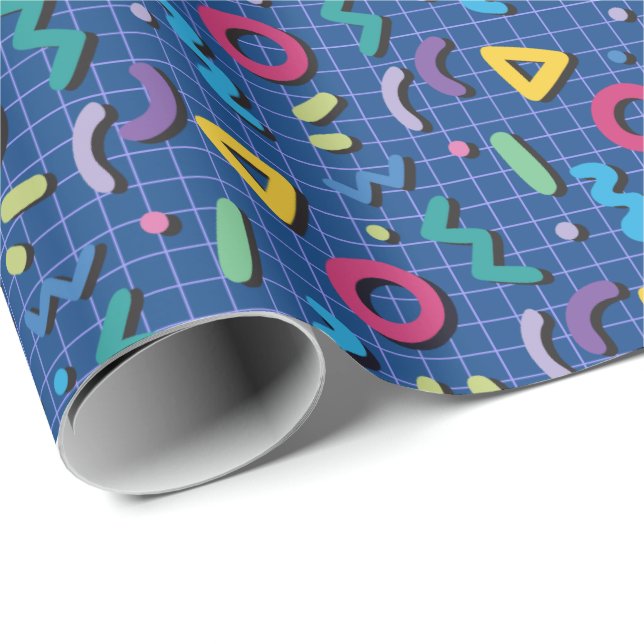 Blue 80s Memphis Pattern Wrapping Paper (Roll Corner)