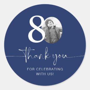 Blue 80th Birthday Thank You Classic Round Sticker