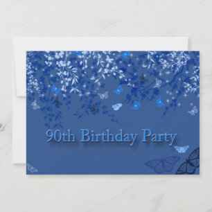 Blue 90th Birthday Party Invitation/ Butterflies Invitation