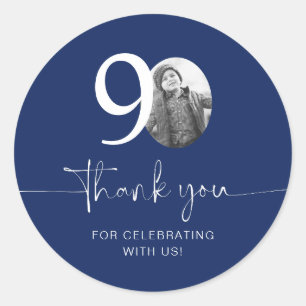 Blue 90th Birthday Thank You Classic Round Sticker