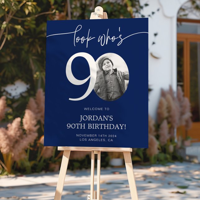 Blue 90th Birthday Welcome Sign | Look Who's 90 (Creator Uploaded)